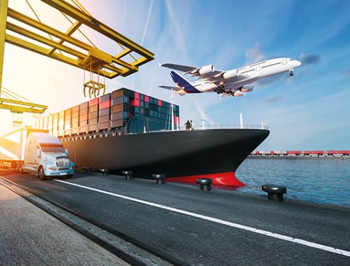 Plane trucks are flying towards the destination with the brightest. 3d rendering and illustration.